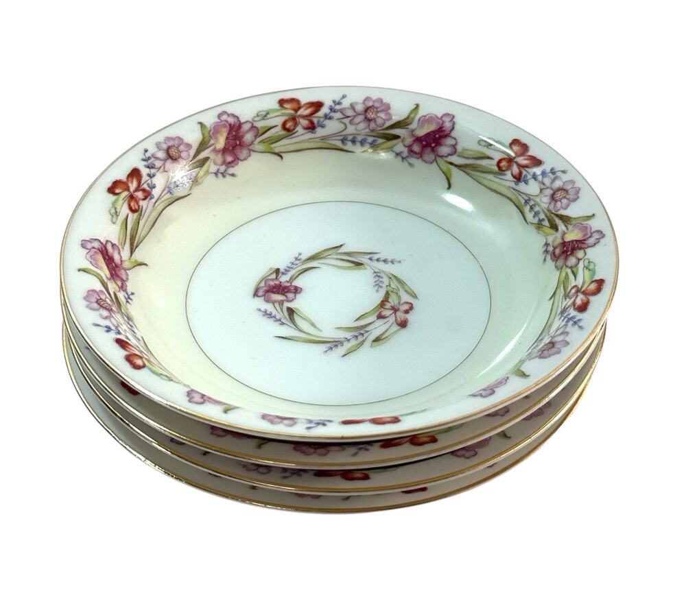 Set of 4 Aladdin Fine China Occupied Japan 5.5” Fruit Bowls Floral Gold Trim